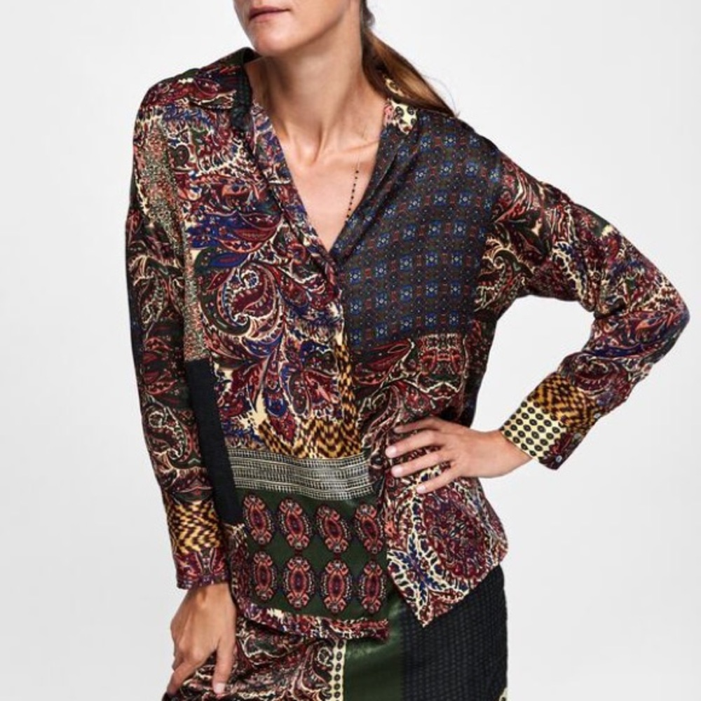 Zara patchwork button down top - Picture 3 of 6